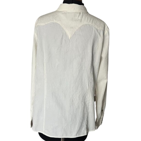 Stetson XL Cream Floral Embossed 100% Cotton Western Pearl Snap Shirt - Picture 3 of 12
